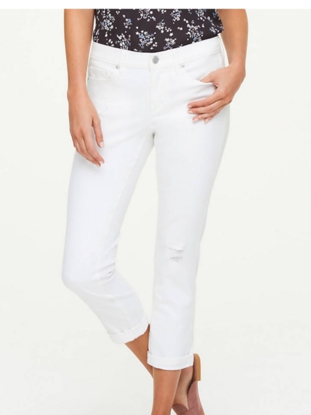 LOFT Outlet Modern Denim Crop Straight Cuffed Hem Jeans